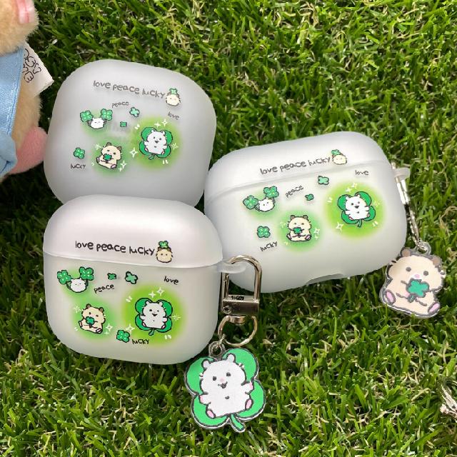 나인틴프라이데이 [포시러브x나인프] 네잎클로버 행운 햄스터 물결 매트 투명 에어팟 키링 케이스 에어팟4 1세대 2세대 3세대 4세대 프로 프로2 프로2세대 갤럭시 버즈2 라이브 버즈3 프로3