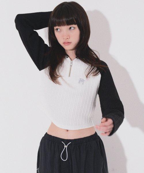 OFFICIAL WAVE CROP HALF ZIP KNIT (BLACK)