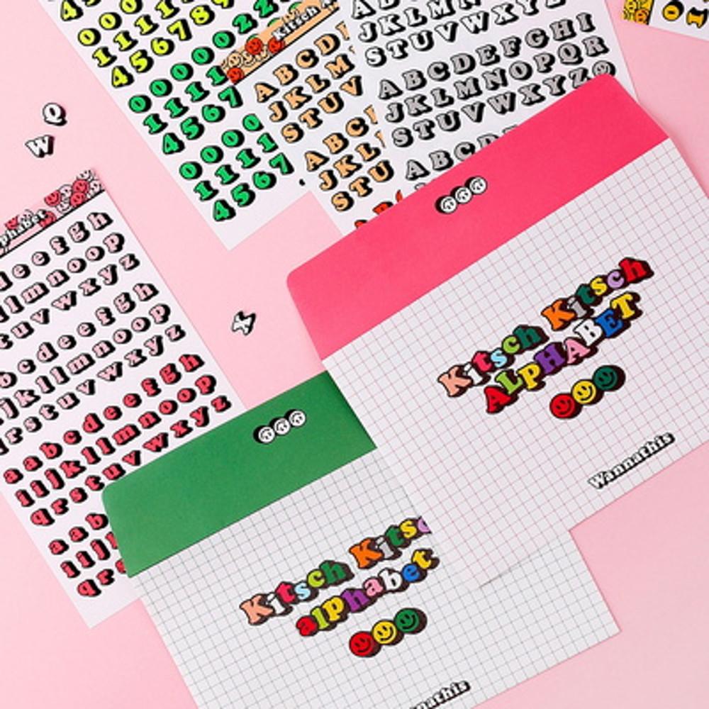 키치 알파벳 대문자 소문자 숫자 세트 하이틴 폴꾸 폴라로이드 포카 포토카드 꾸미기 스티커