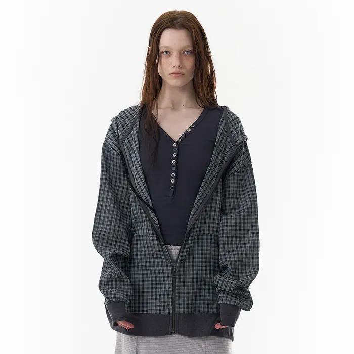 CHECK SEE-THROUGH ZIP-UP_COOL CHARCOAL