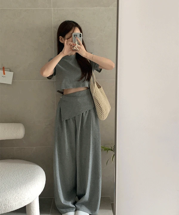 [한정수량/당일출고🚚] 랩 포인트 반팔 티셔츠 + 밴딩 롱 팬츠 트레이닝 세트 set (세트상품)