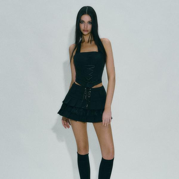 Jane High Quality Lace-Up Tiered Skirt