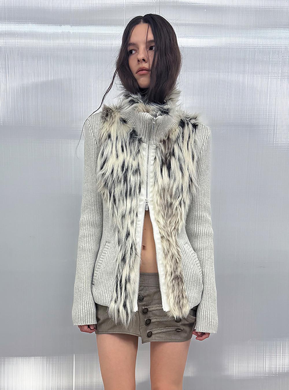 Eco Splice Fur Knit Jacket