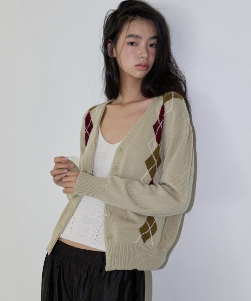 아가일 메리노 울 가디건 세이지 카키