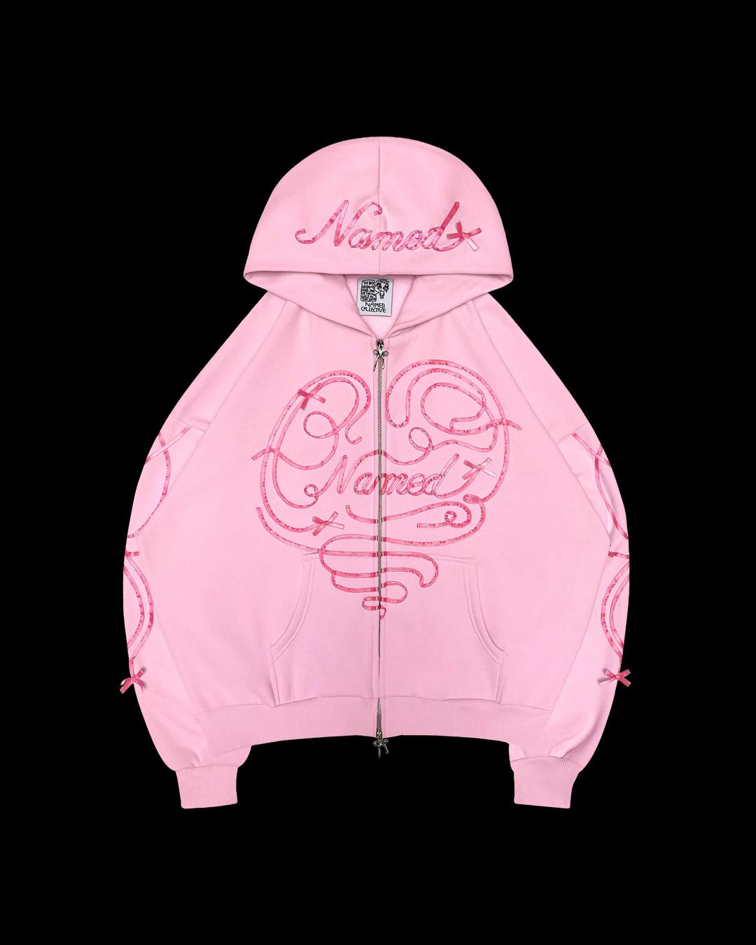 LUST RIBBON ZIP HOODIE BABY PINK - XS