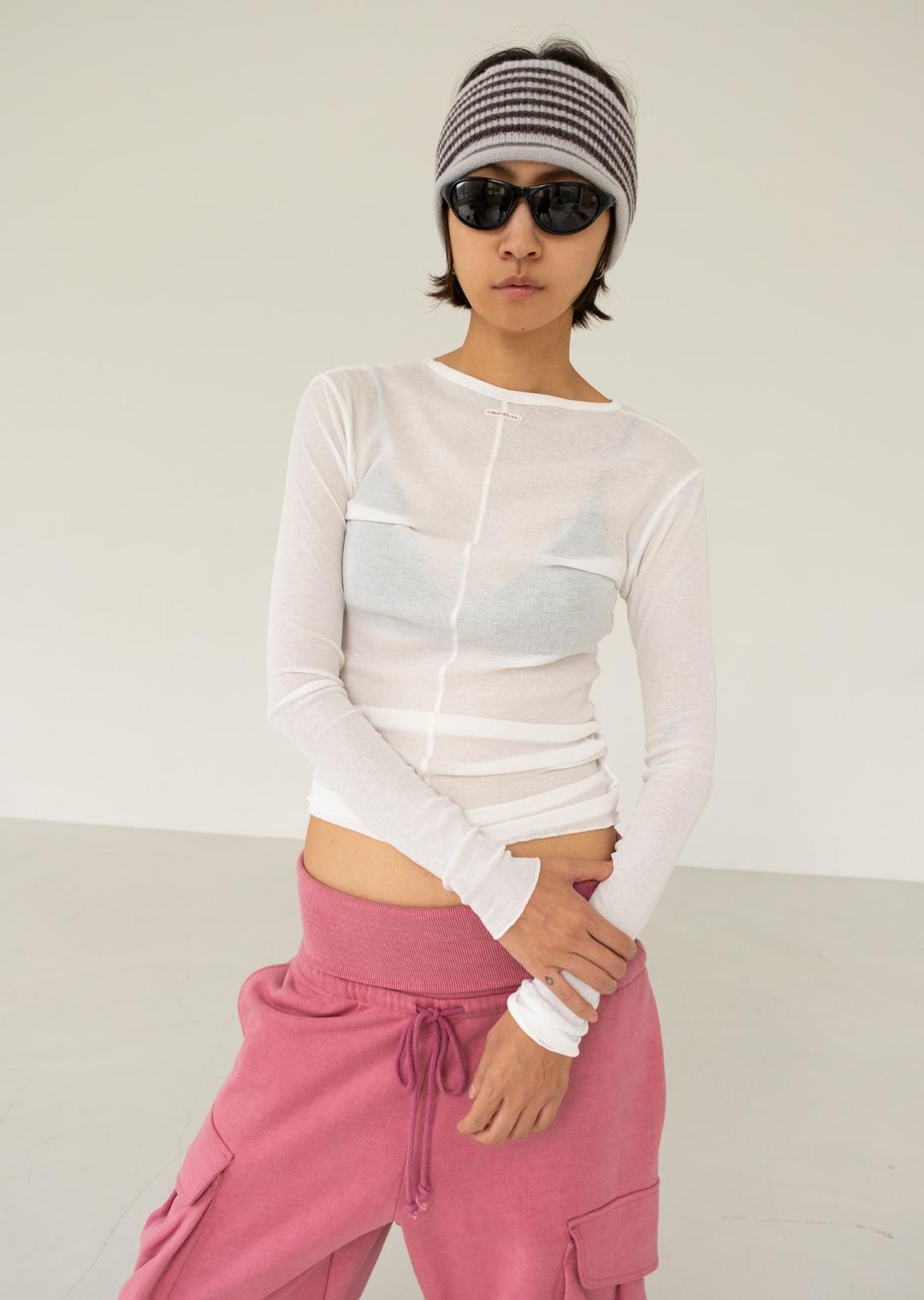 RIBBED JERSEY TOP IVORY