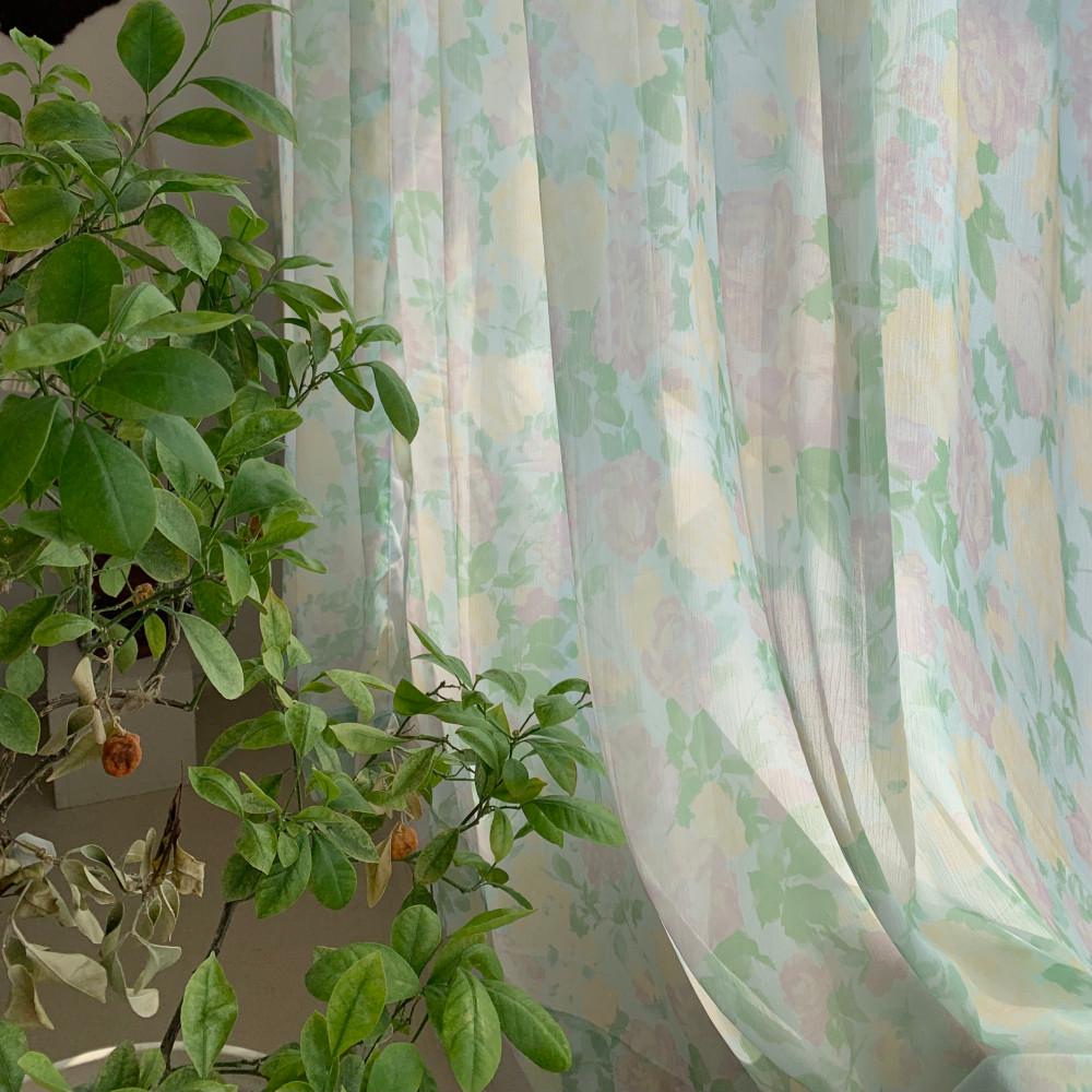 water lily curtain 플라워 쉬폰 커튼 민트 빈티지 레트로