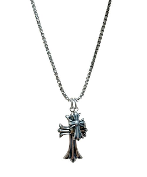 Two Crosses Surgical Steel Necklace ((Steel))