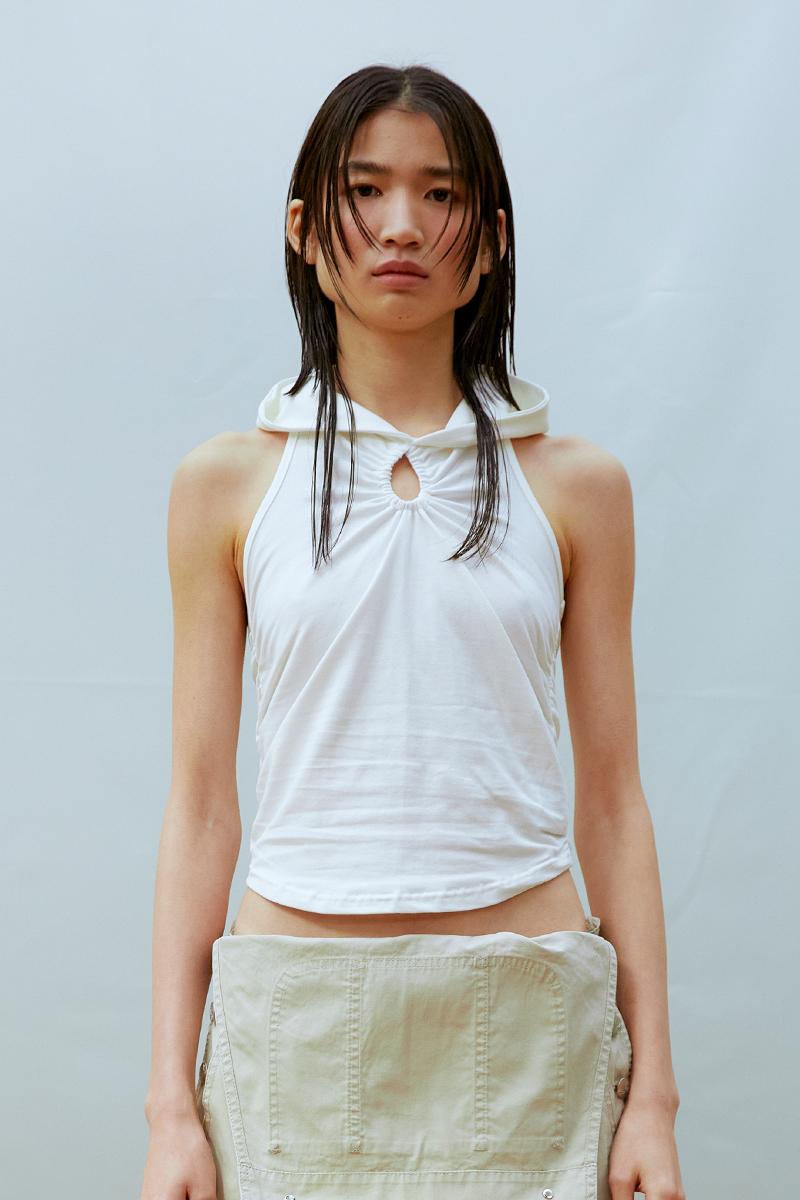Hood Halter Sleeveless Top (WHITE)