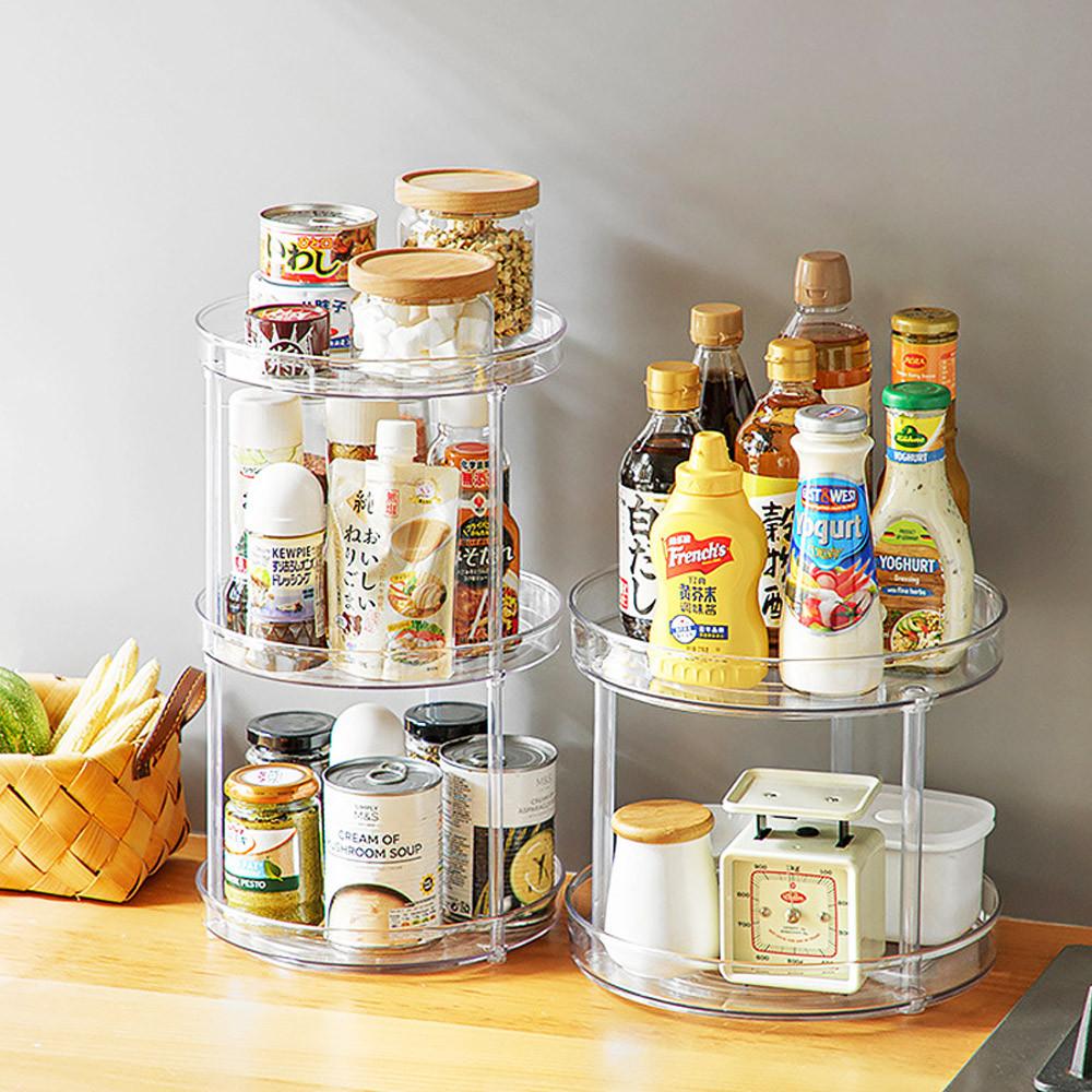 투명 아크릴 2단 3단 회전양념통 회전트레이
