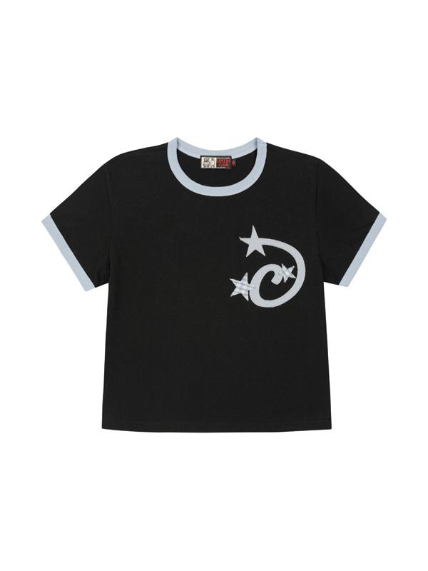 LSC STAR APPLIQUE CROP RINGER TEE WOMAN (BLACK)