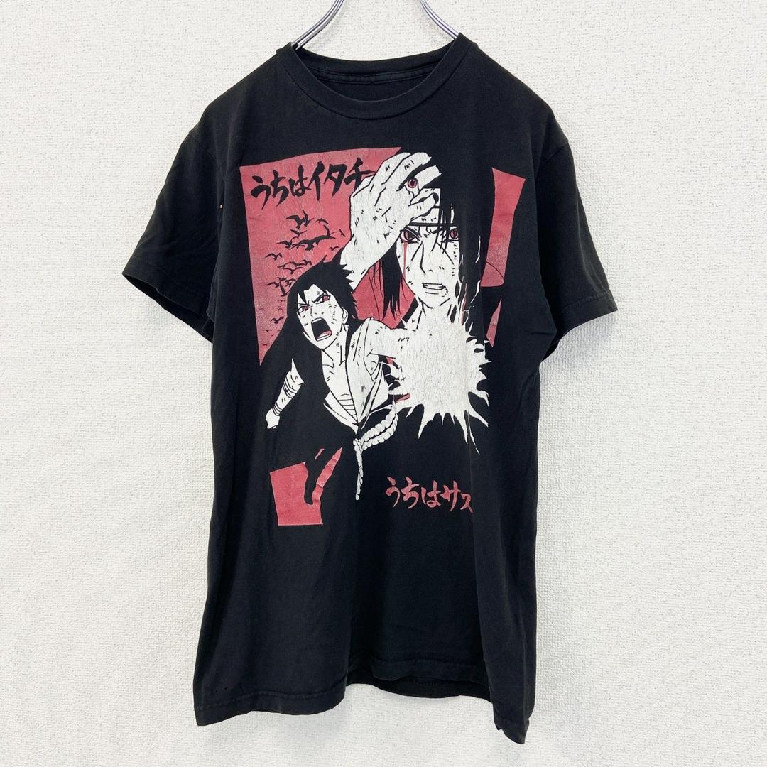 【3点以上まとめ買いで20%OFF】古着 used　NARUTO ナルト 　半袖オリジナルアニメプリントTシャツ　うちはサスケ　黒　カジュアル　クルーネック　Mサイズ