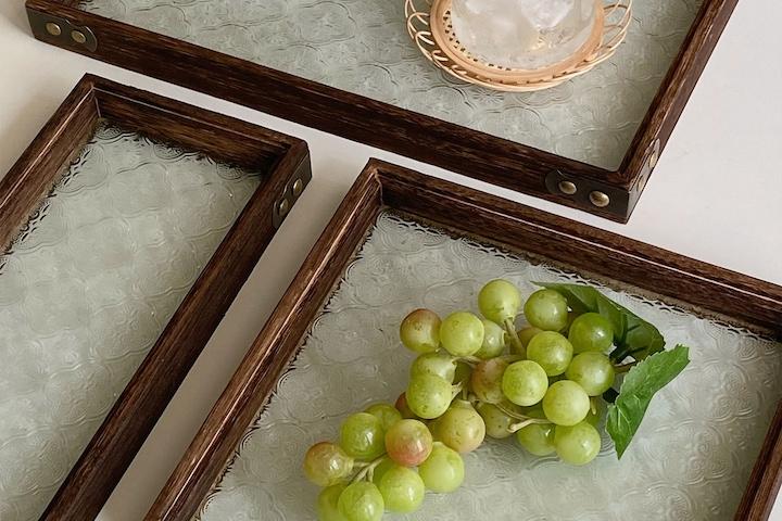 엔틱 우드 글래스 사각 트레이 3size