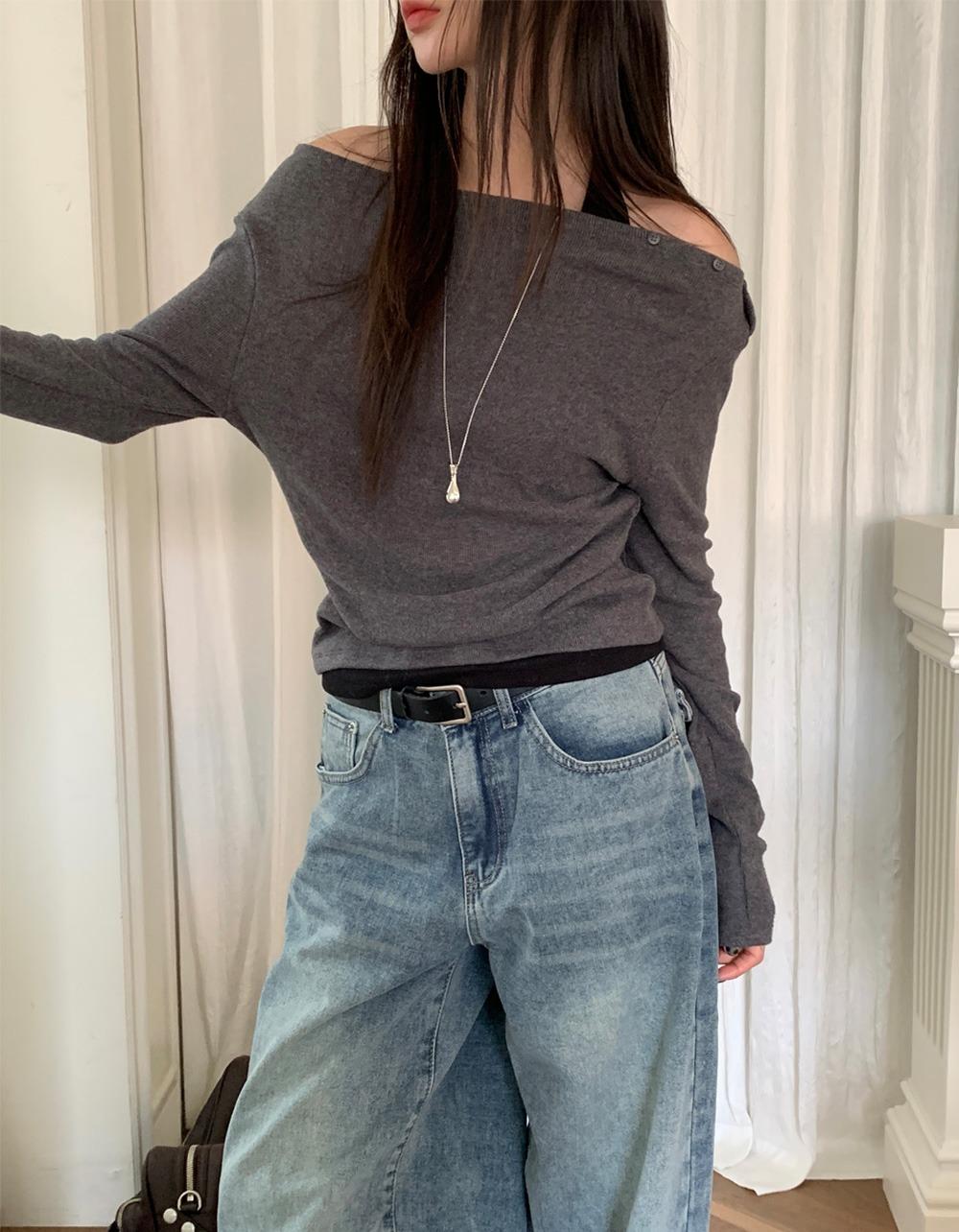 드롭 숄더 버튼 TEE