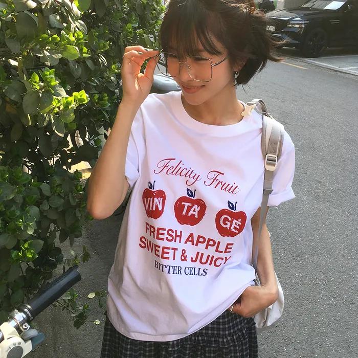 [단독][쁨이 PICK]Vintage Apple Tee-White