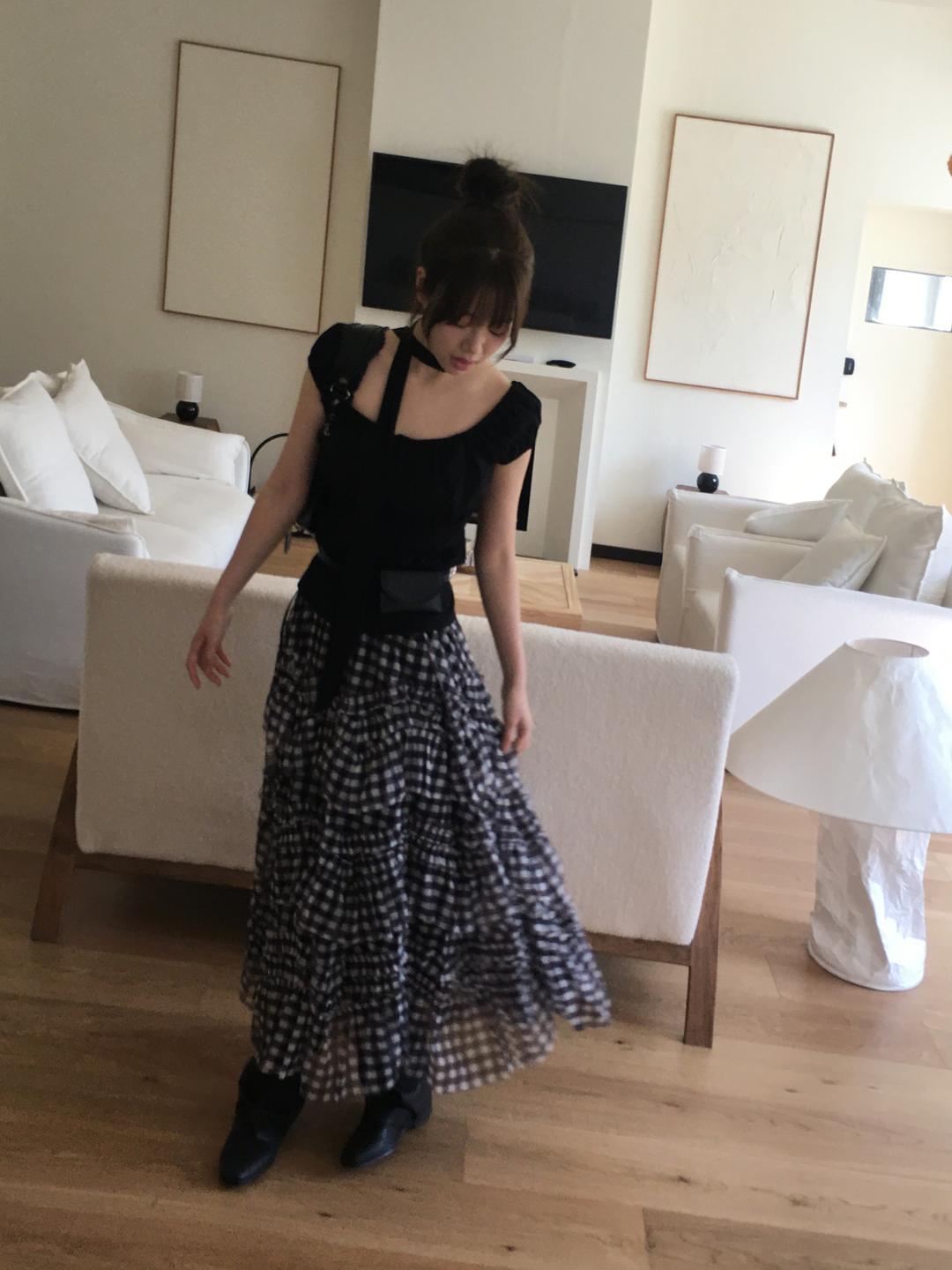 Cancan check long skirt