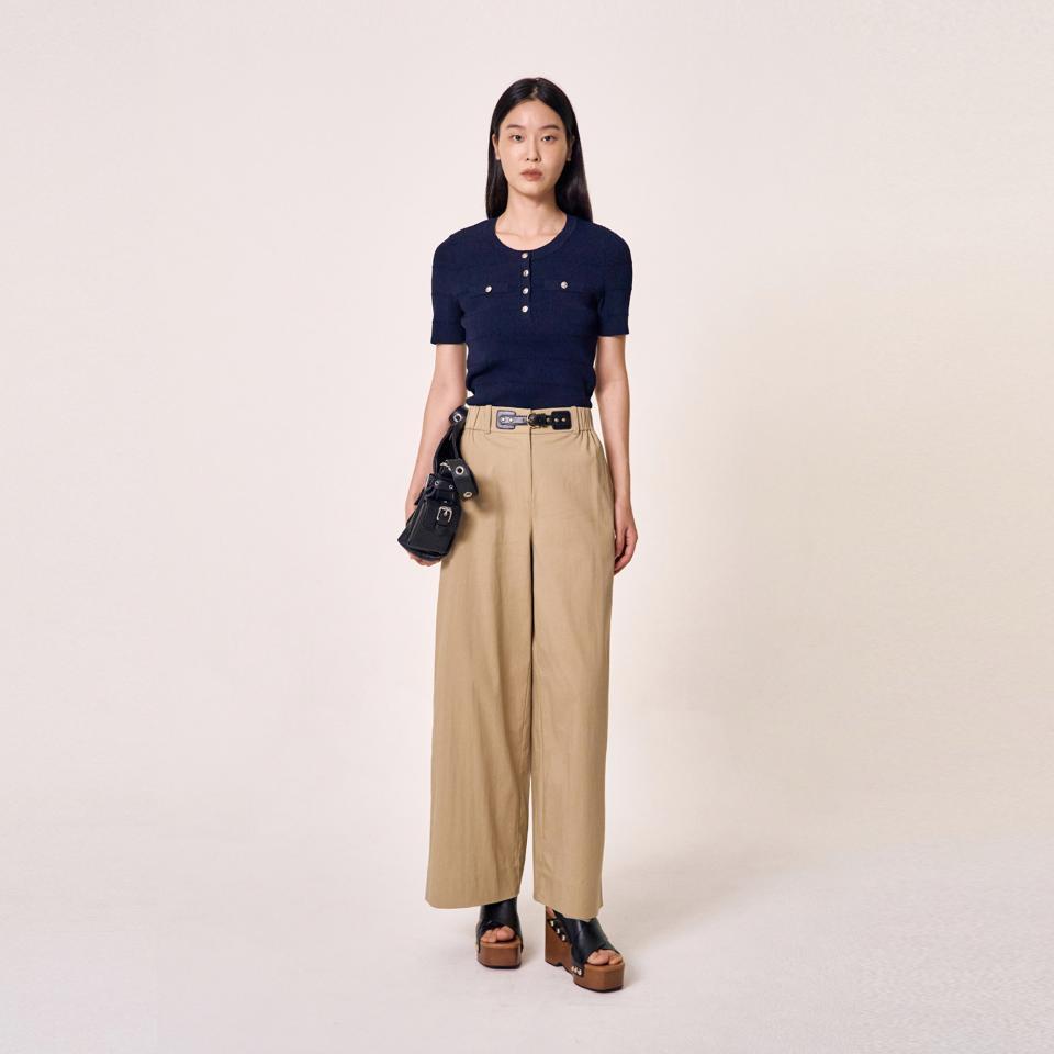 버튼업 스쿱넥 니트 탑