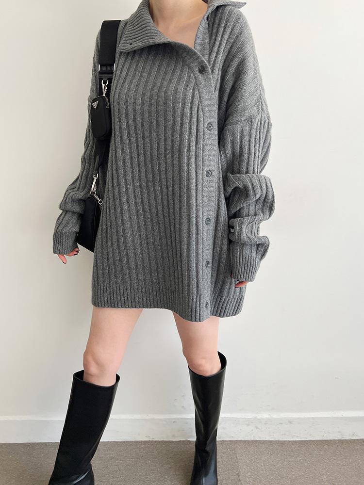 [무료배송] 폴링 램스울 사선 버튼 니트 4color