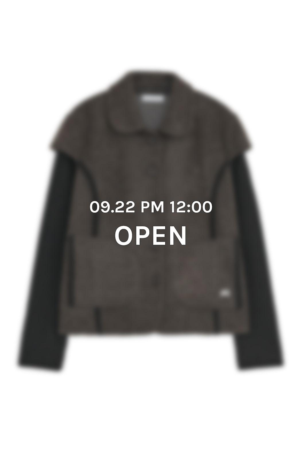 Round collar knit jacket (Brown)