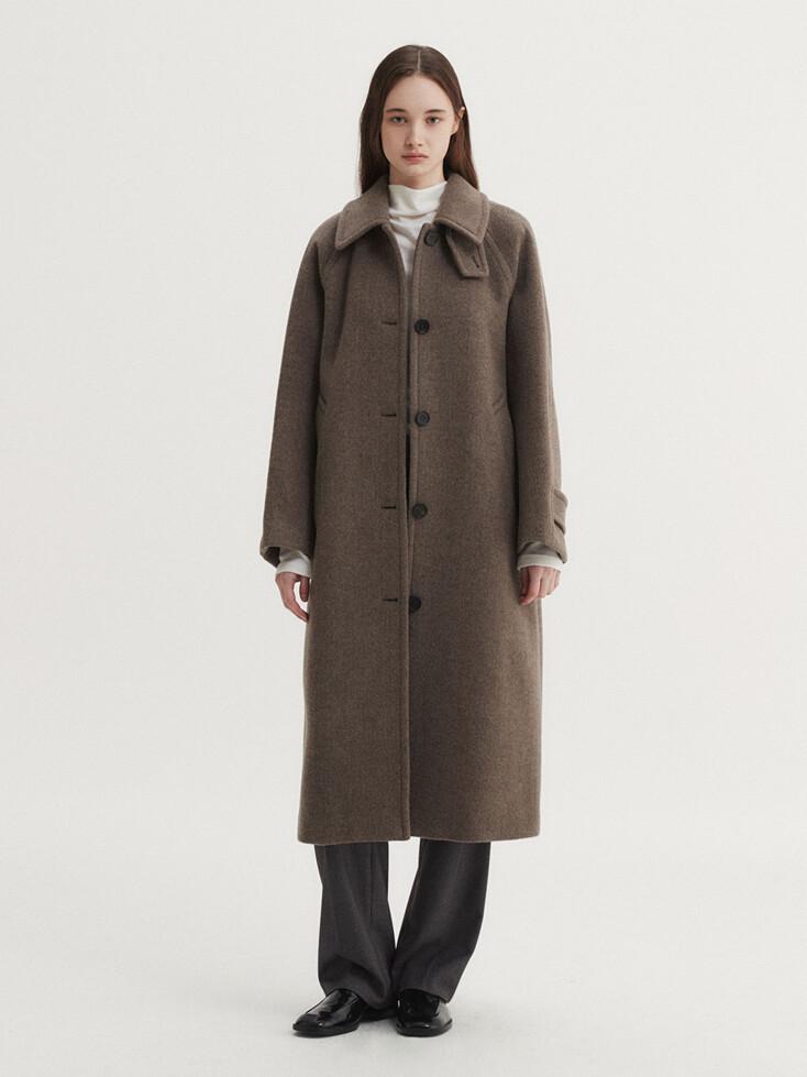 WOOL BALMACAAN COAT (BROWN HERRINGBONE)
