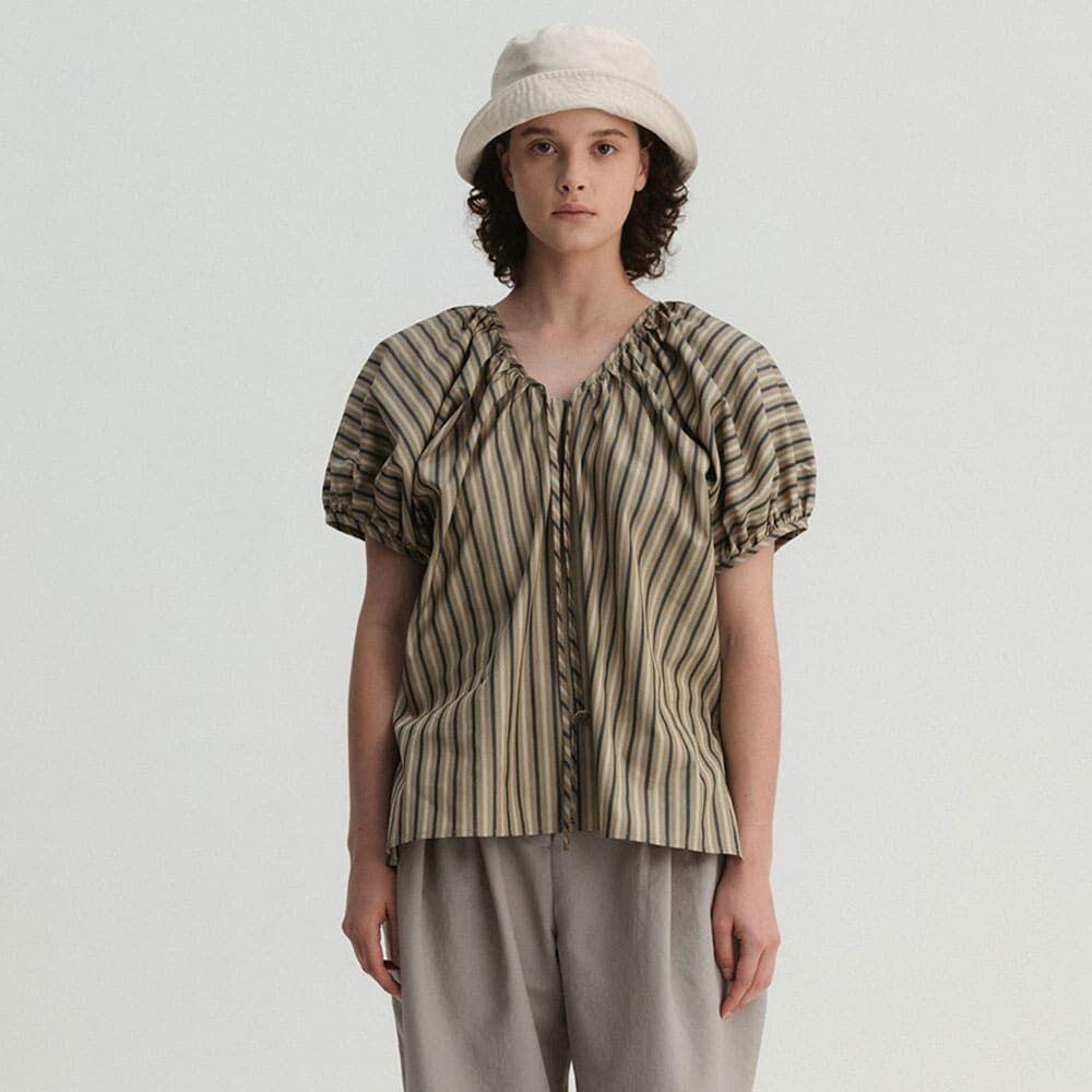 Mandy Blouse in Khaki Stripe