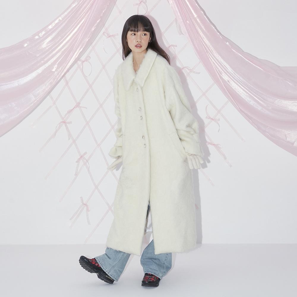 HAIRY WOOL LONG COAT (IVORY)