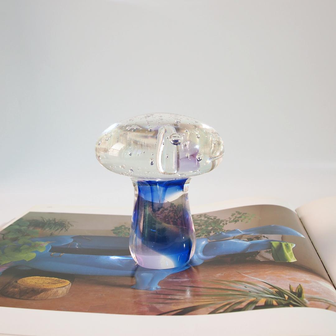 70s Vintage hand blown bubble glass mushroom