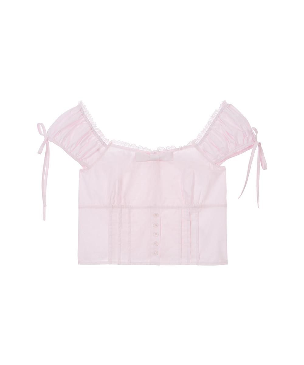 Ribbon Pintuck Crop Blouse [Pink]
