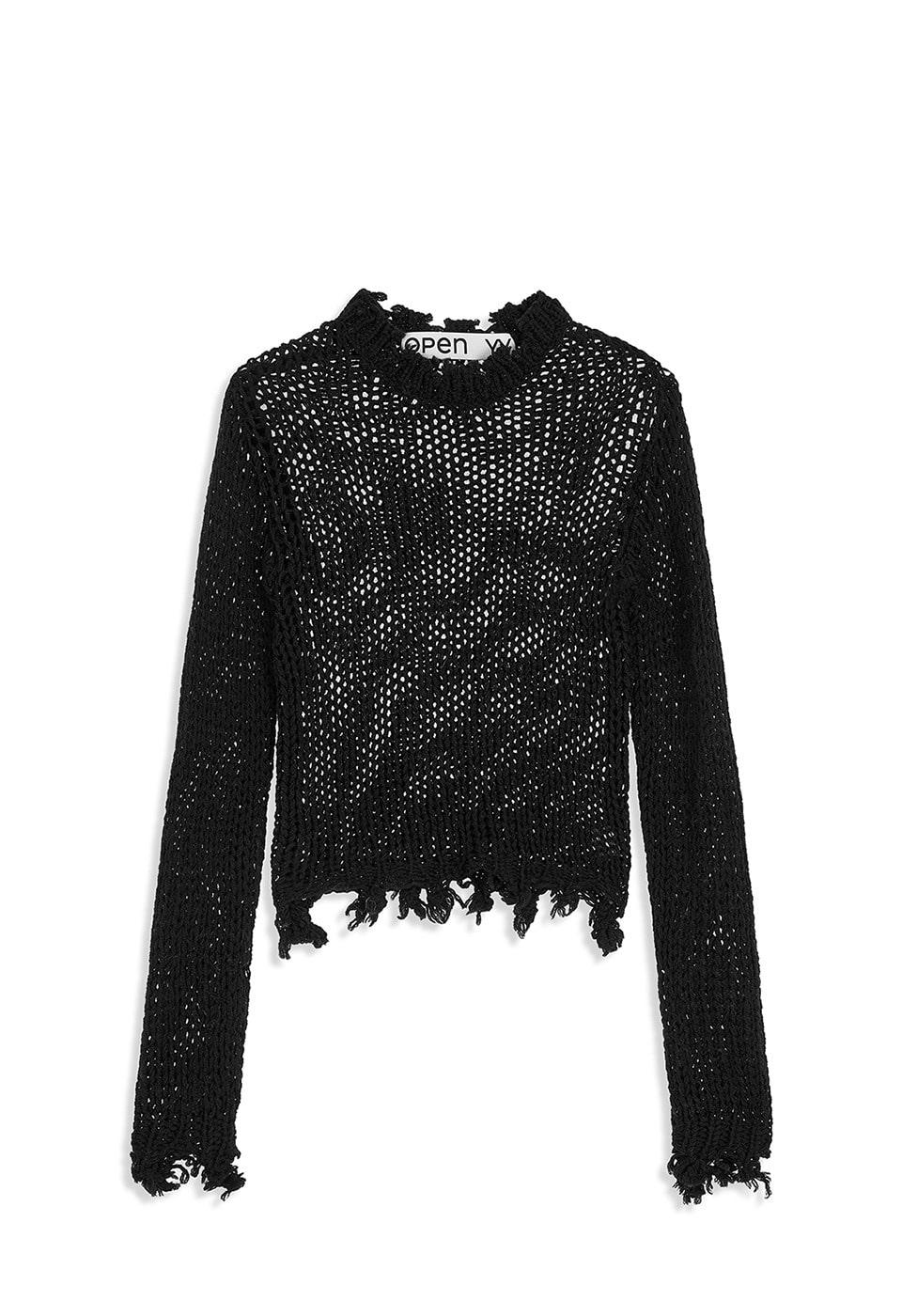 DISTRESSED CROP KNIT, BLACK