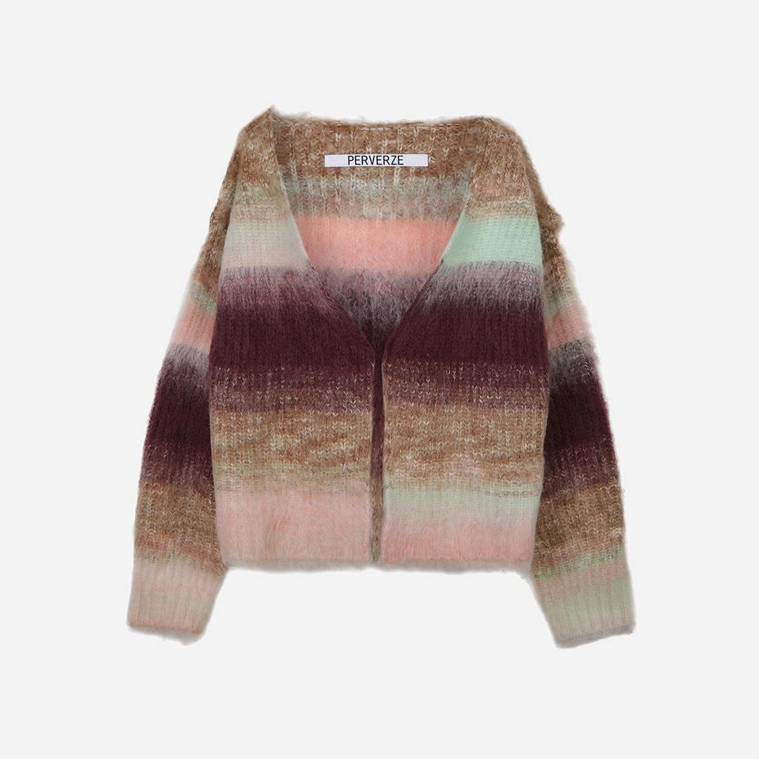 Perverze Gradient Stripe Wide Cardigan Pink