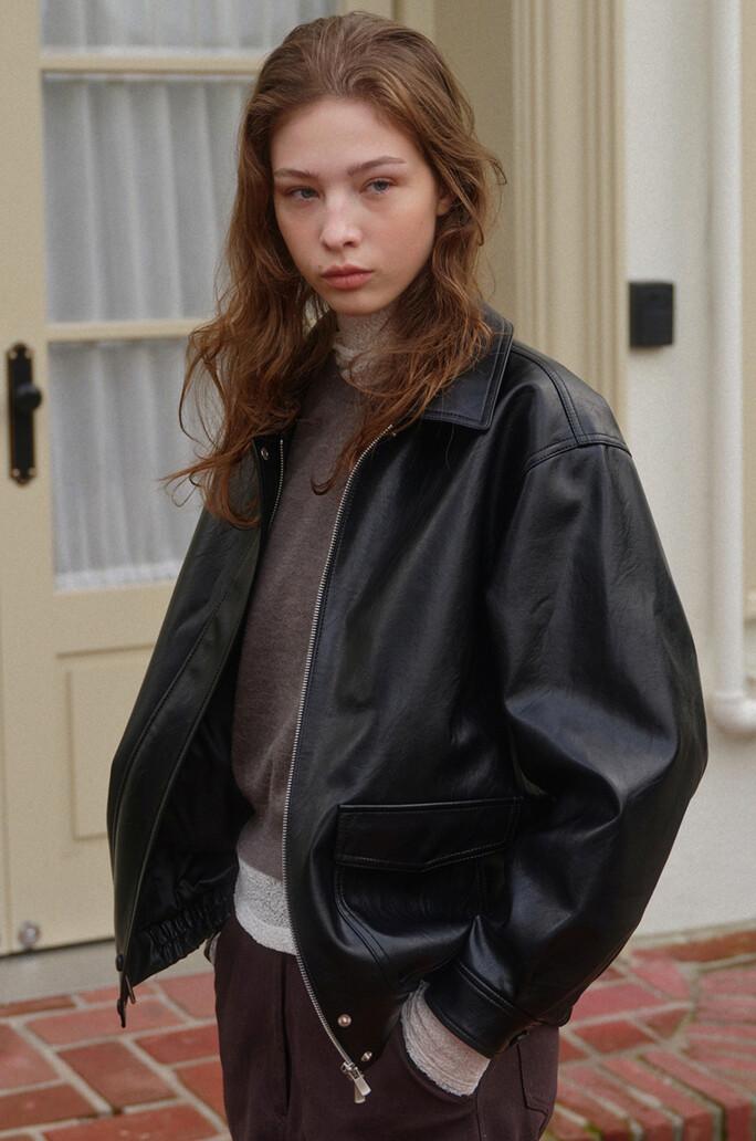 [TOM GREYHOUND] 오버핏 레더 블루종