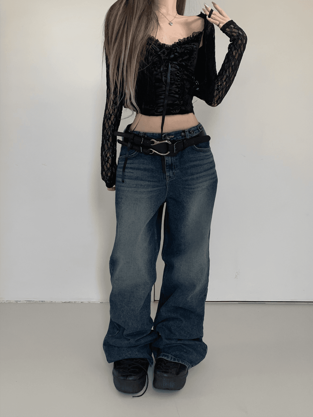 Windbreaker y2k denim wide pants
