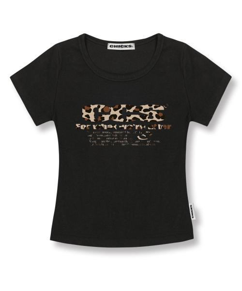 레오파드 붐 슬림핏 반팔 티셔츠 블랙