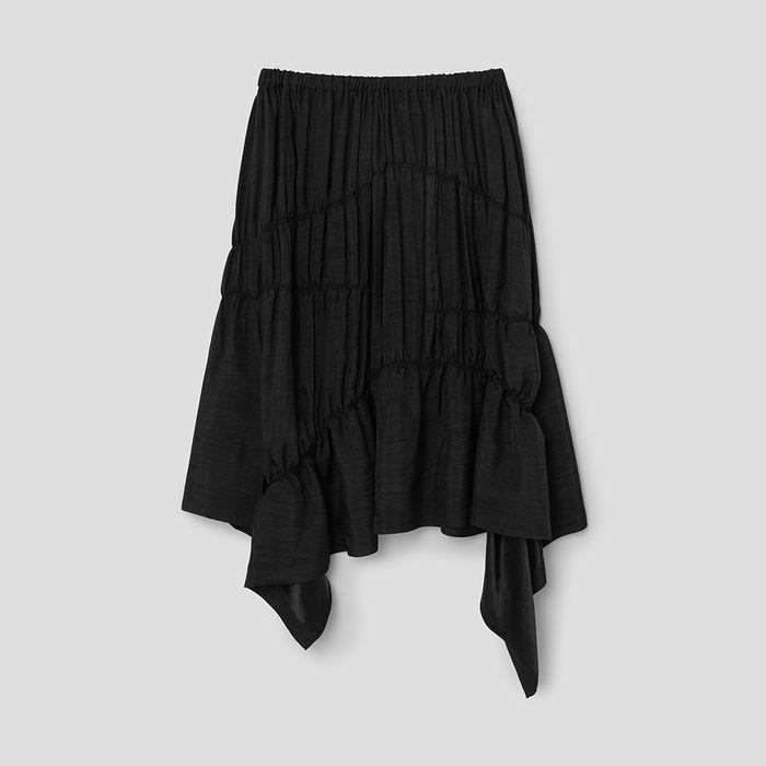 Ruffle Line Asymmetrical Skirt   Black (AG5327A035)