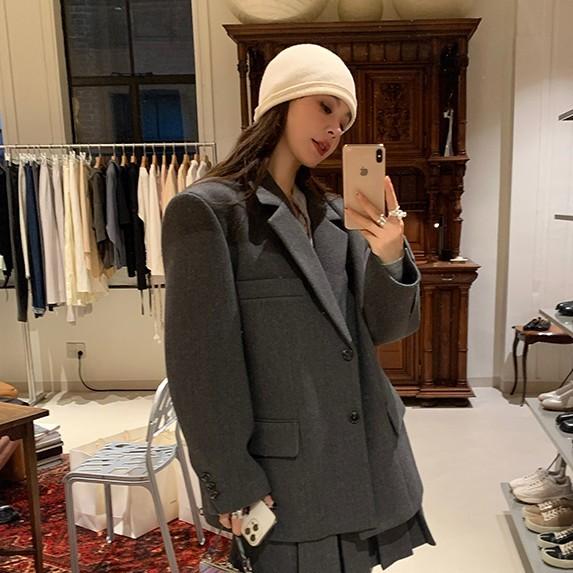 LRIB intelligent woolen silhouette suit jacket and pleated skirt set