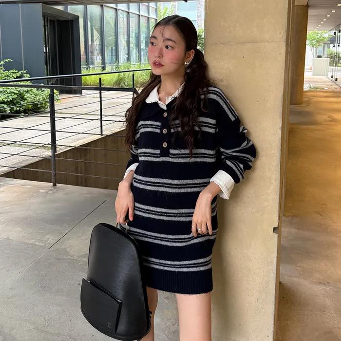 25 Fall_ Navy Striped knit Dress