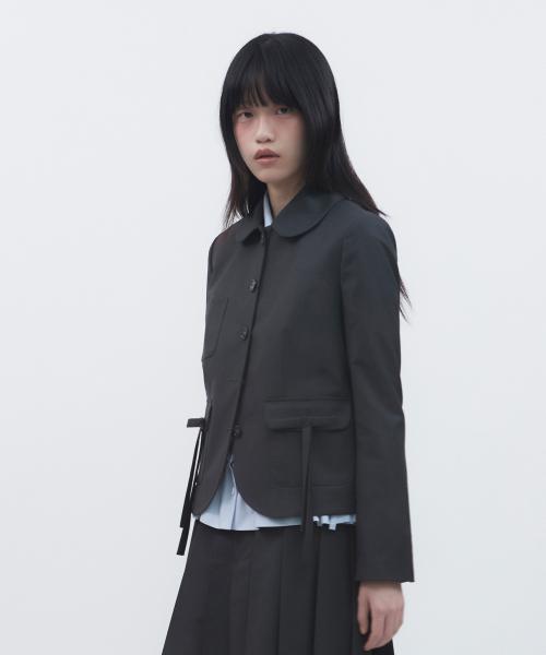 ROUND COLLAR RIBBON JACKET [CHARCOAL]