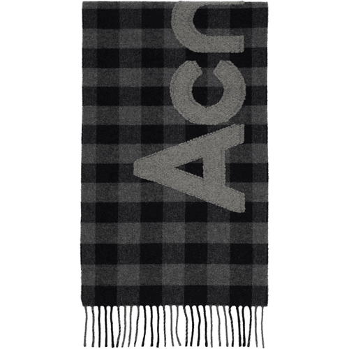 아크네 스튜디오 스카프 블랙   그레이 체크 로고 스카프 252129M150048 | 머스트잇