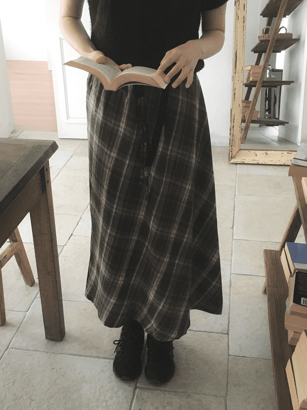 뮤트크레메 [밴딩롱스커트] 그란데 기모 체크 skirt