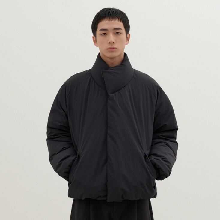 [UNISEX] Premium Muscovy Down Wrap-Neck Puffer(Black)