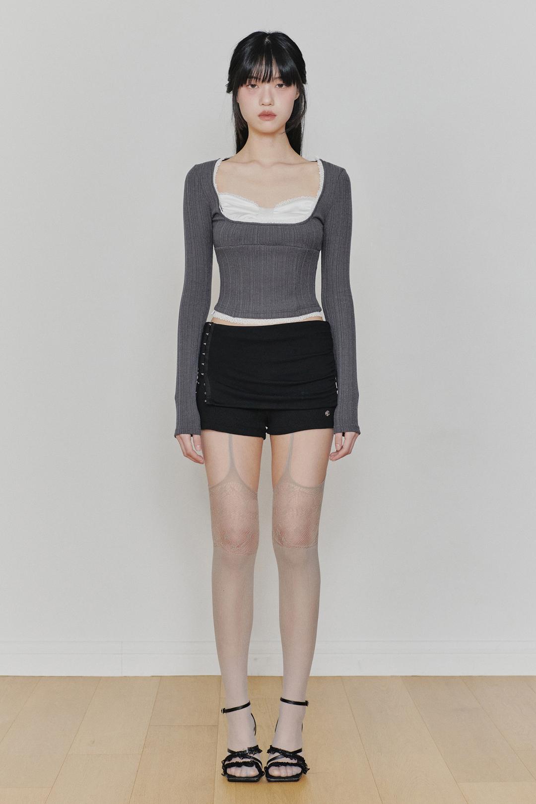 DAISY RIBBON TOP charcoal