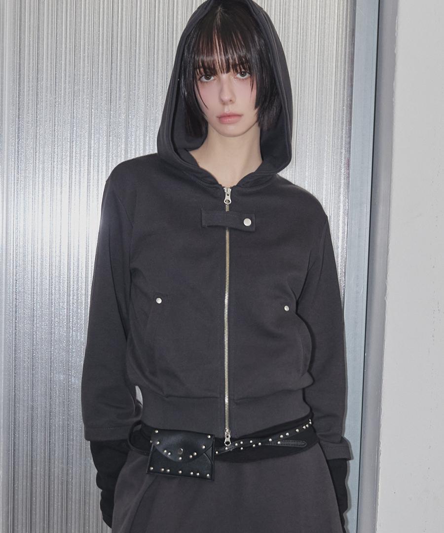 렌세 Contrast Hoodie Zip-Up Charcoal