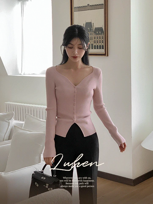 루헨 하트넥 골지 니트 가디건(출근룩/데일리룩)