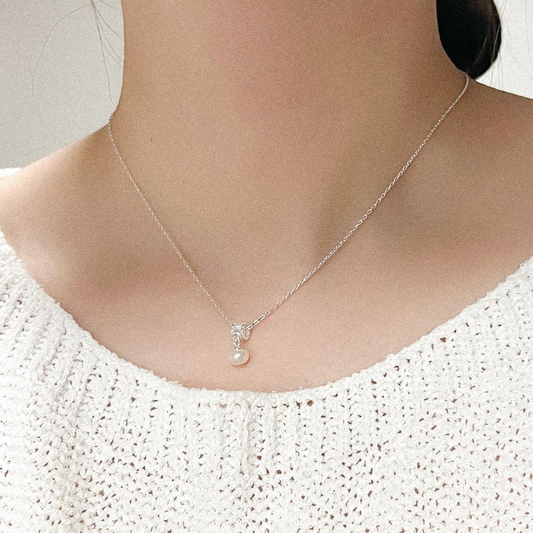 델마랑 실버925 담수진주 큐빅 펜던트 드롭 체인 은목걸이 3color 실버 골드 로즈골드