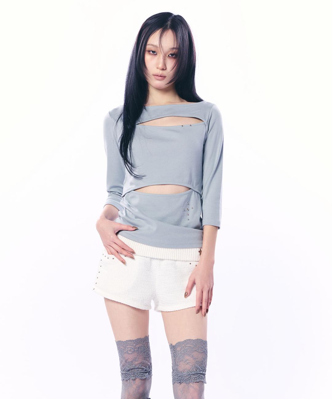 DOUBLE CUT-OUT TOP / MINT GRAY
