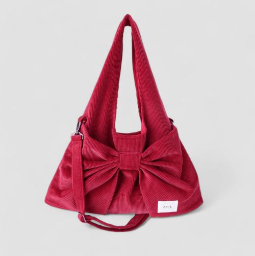 코듀로이 듀이 리본 호보 숄더 앤 크로스백 _ [레드]