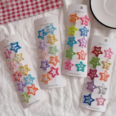 [당일출고/5종류/10개 몽땅 드려요!/초특가] 별 삔 메탈 비비드 소프트 Y2K 똑딱 키치한 헤어핀 아이돌 공연 무대 컬러 반짝이