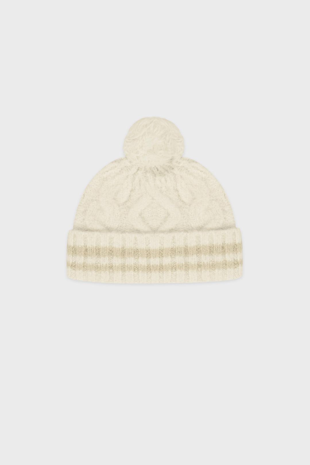 Cable Pompom Beanie (Cream)