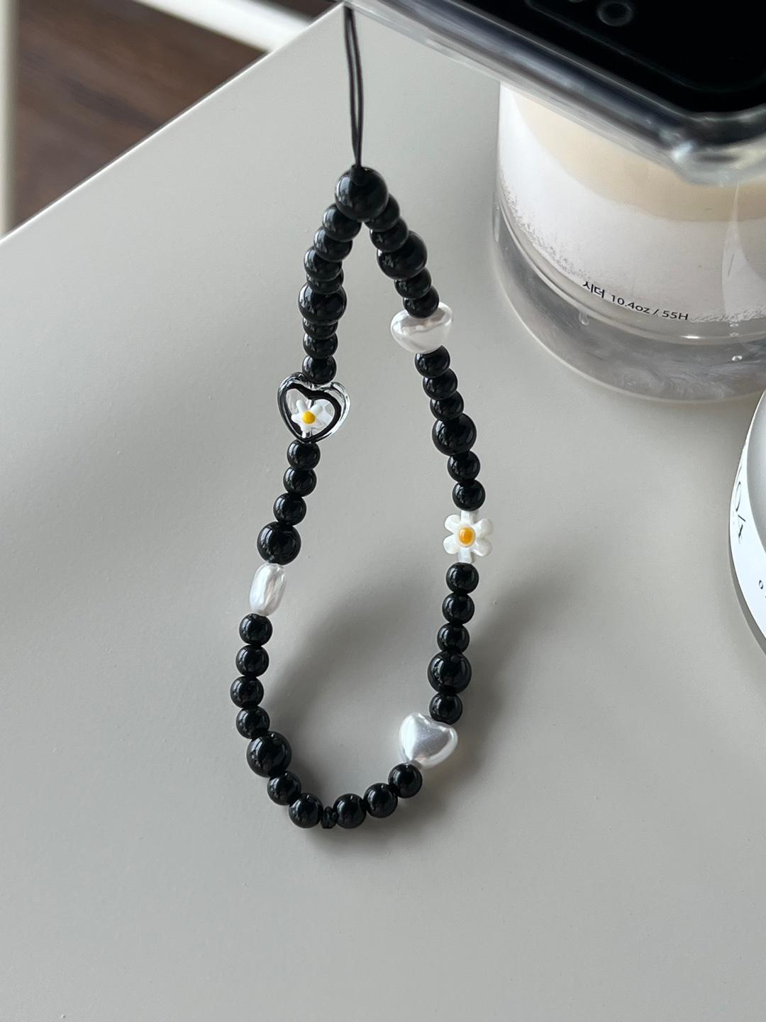 🖤자개 데이지 블랙 핸드폰 스트랩, 키링