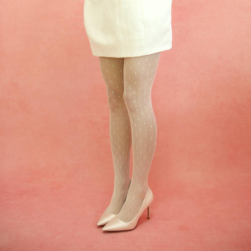 polka dot mesh tights (white)